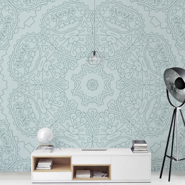 Modern wallpaper designs Jagged Mandala Flower With Star In Turquoise