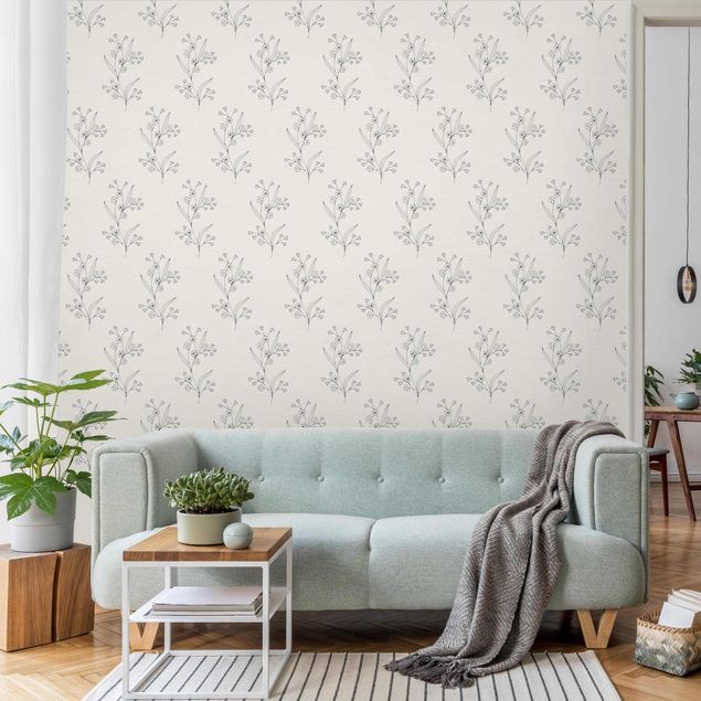 Wallpapers modern Delicate Flowers In Grey