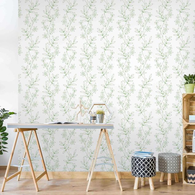 Aesthetic vintage wallpaper Delicate Climbing Flowers In Green