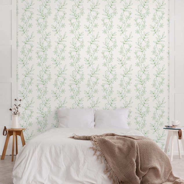 Modern wallpaper designs Delicate Climbing Flowers In Green