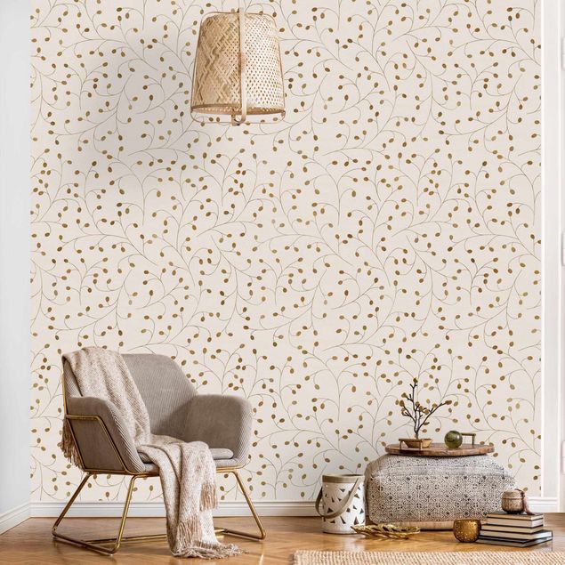 Kitchen Delicate Branch Pattern With Dots In Gold