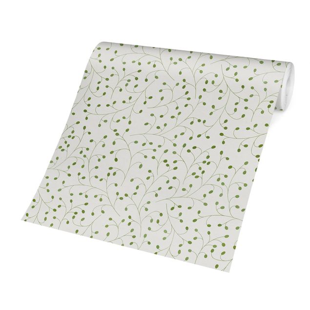 Wallpapers green Delicate Branch Pattern With Dots In Green II