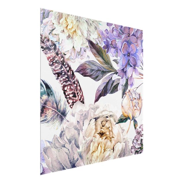 Prints floral Delicate Watercolour Boho Flowers And Feathers Pattern