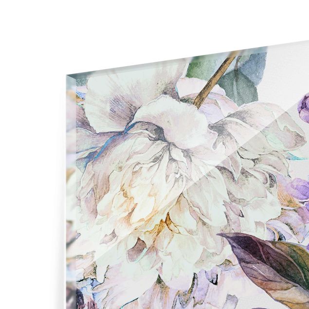 Magnettafel Glas Delicate Watercolour Boho Flowers And Feathers Pattern
