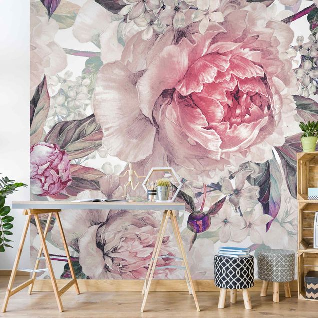Floral wallpaper Delicate Watercolour Peony Pattern