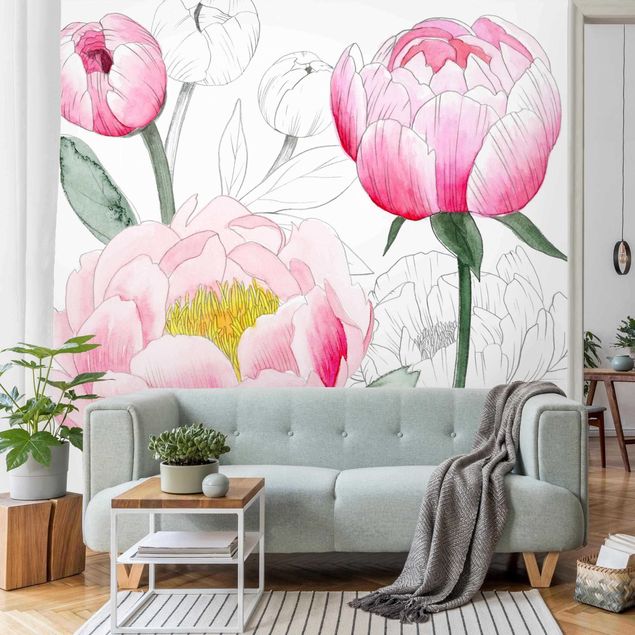 Wallpapers flower Drawing Light Pink Peonies II