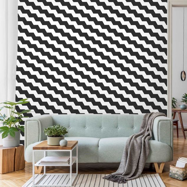 Black white wallpaper Zig Zag Pattern Geometry Black And White