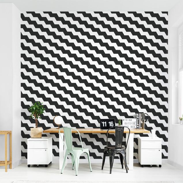 Horizontal striped wallpaper Zig Zag Pattern Geometry Black And White