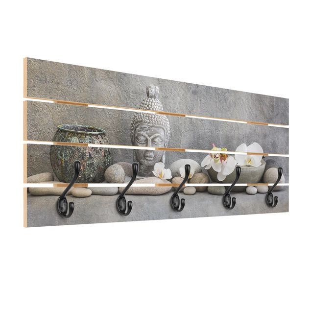 Wall coat rack Zen Buddha With White Orchids
