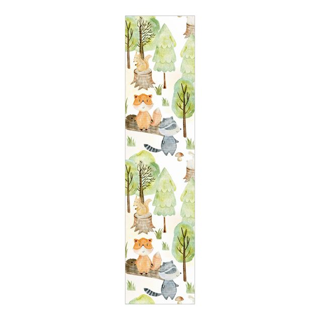 Patterned curtain panels Fox And Bear With Trees