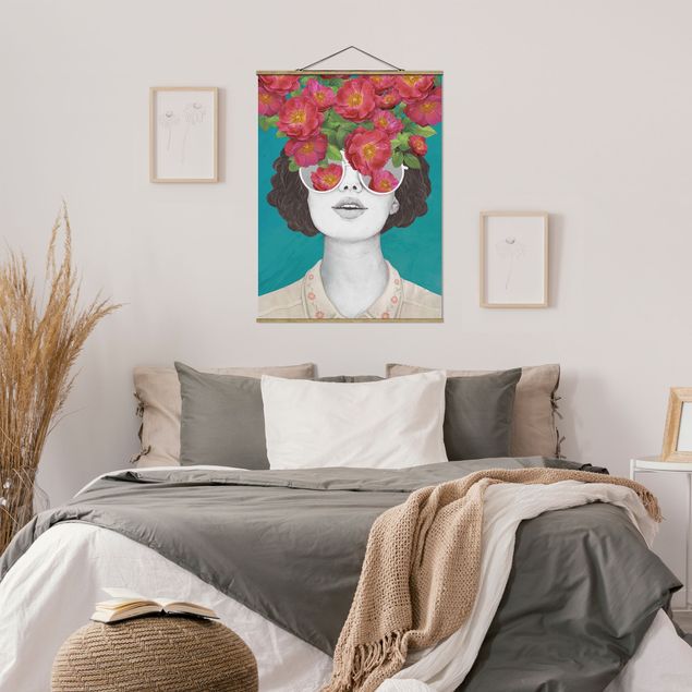 Prints modern Illustration Portrait Woman Collage With Flowers Glasses