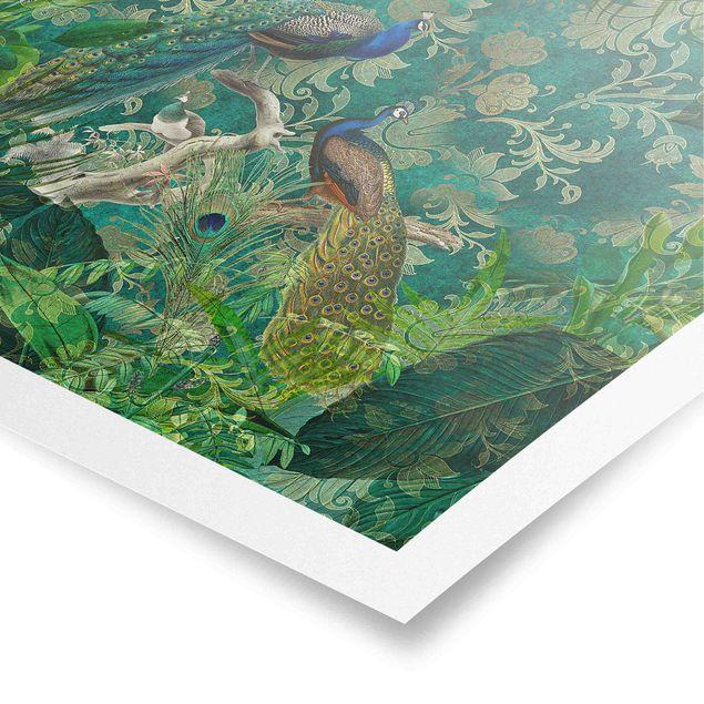Green art prints Shabby Chic Collage - Noble Peacock II