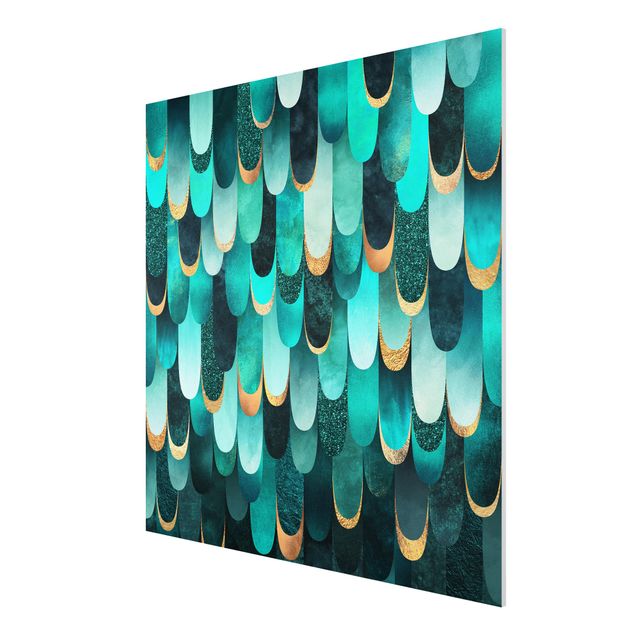 Abstract canvas wall art Feathers Gold Turquoise