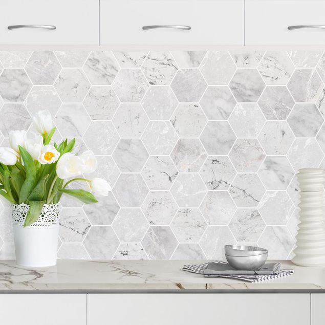 Kitchen Marble Hexagon Tiles - Light Grey