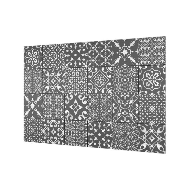 Glass Splashback - Pattern Tiles Dark Gray White - Landscape 2:3