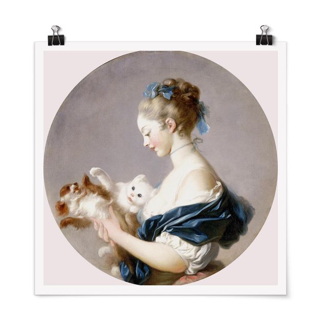 Dog wall art Jean Honoré Fragonard - Girl playing with a Dog and a Cat