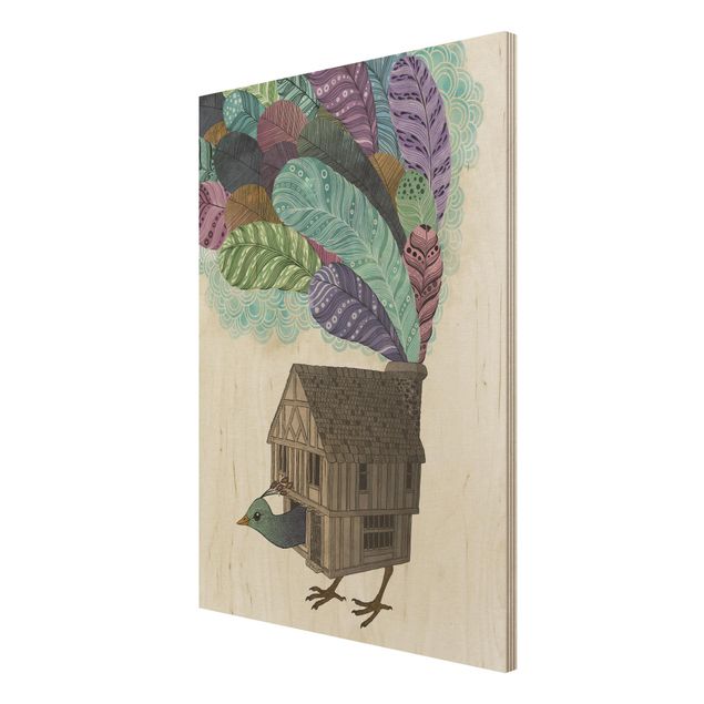 Laura Graves Art Illustration Birdhouse With Feathers