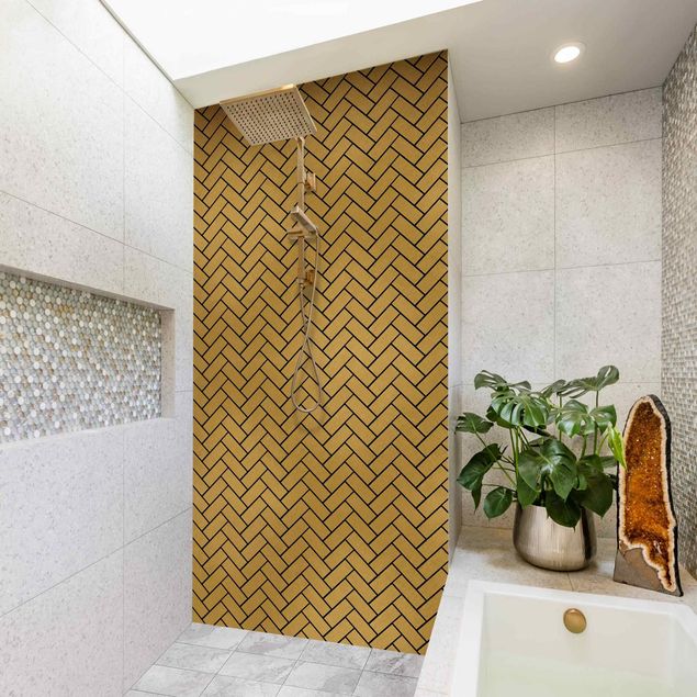Shower panels Fish Bone Tiles - Golden Look Black Joints