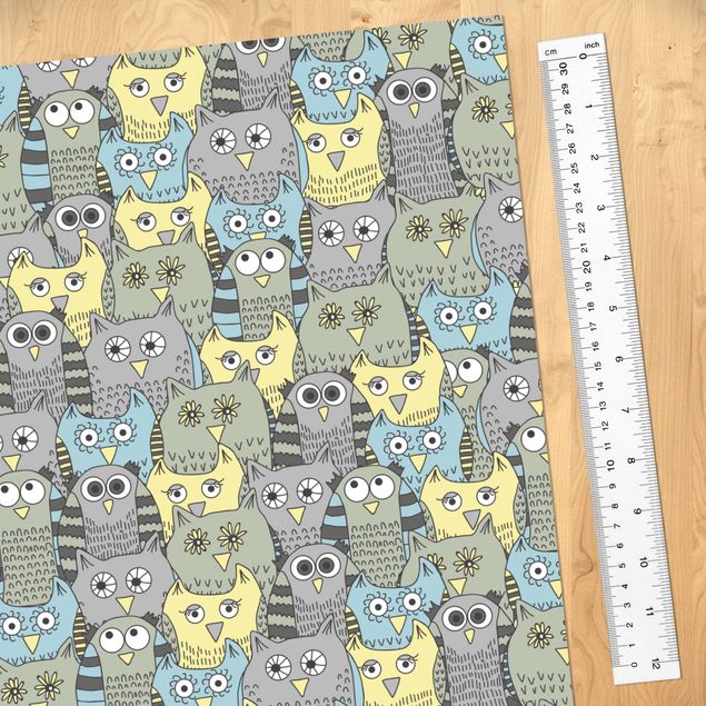Adhesive films blue Pattern With Funny Owls Blue