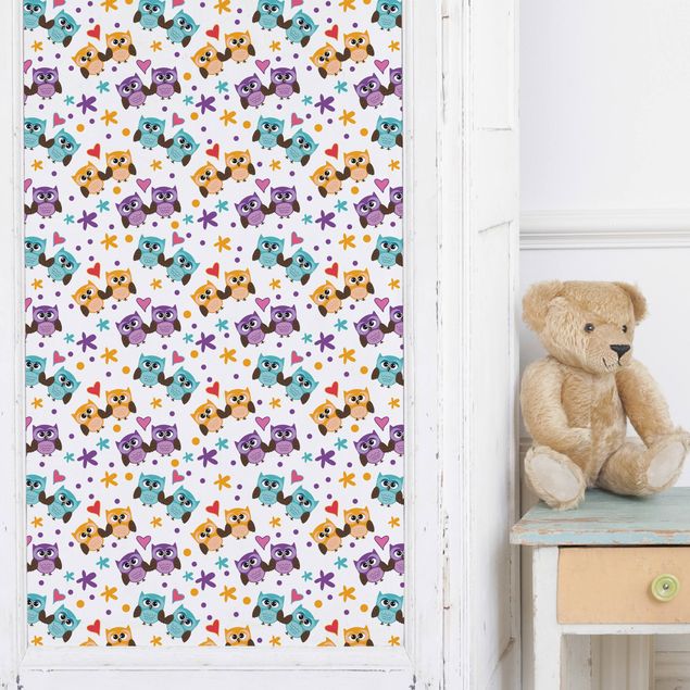 Adhesive films for furniture frosted Sweet Child Pattern With Owls In Love