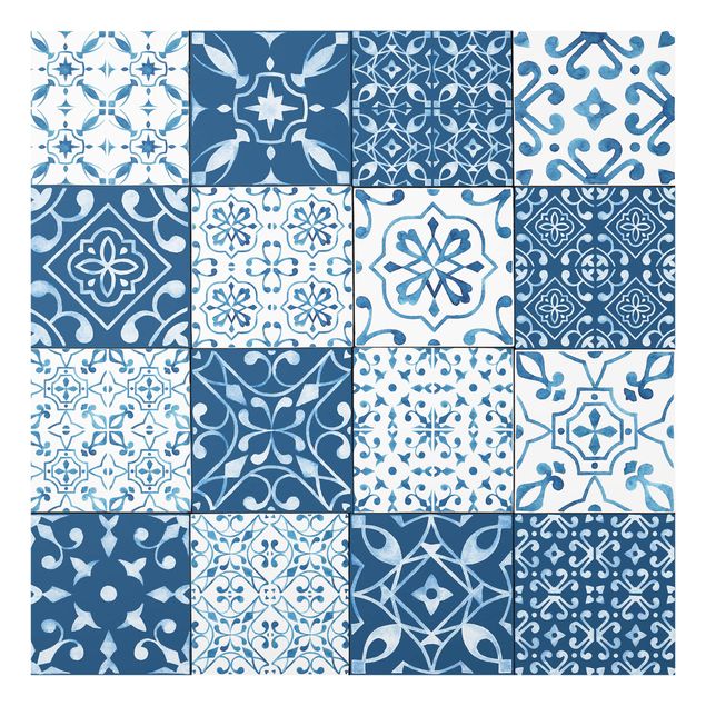 Glass splashback kitchen Tile Pattern Mix Blue White