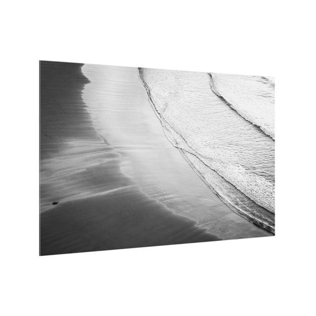 Glass splashback kitchen beach Soft Waves On The Beach Black And White