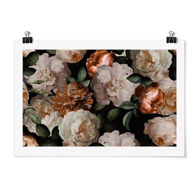 Prints vintage Red Roses With White Roses