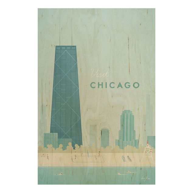 Vintage wood prints Travel Poster - Chicago