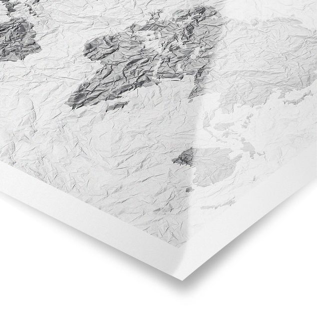 Prints Paper World Map White Grey