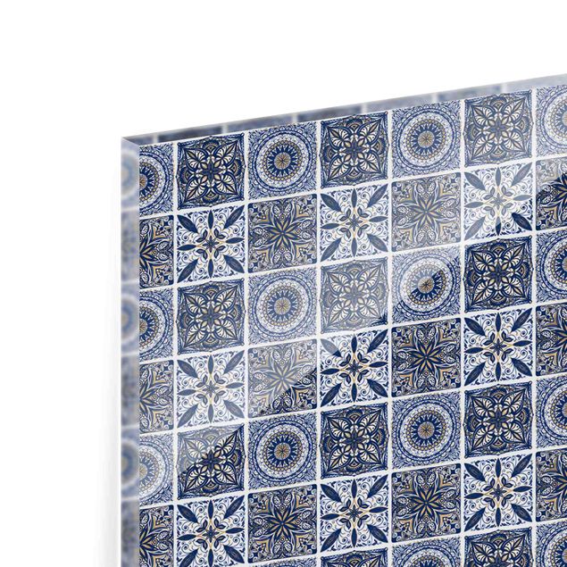 Glass splashback kitchen Oriental Mandala Pattern Mix With Blue And Gold