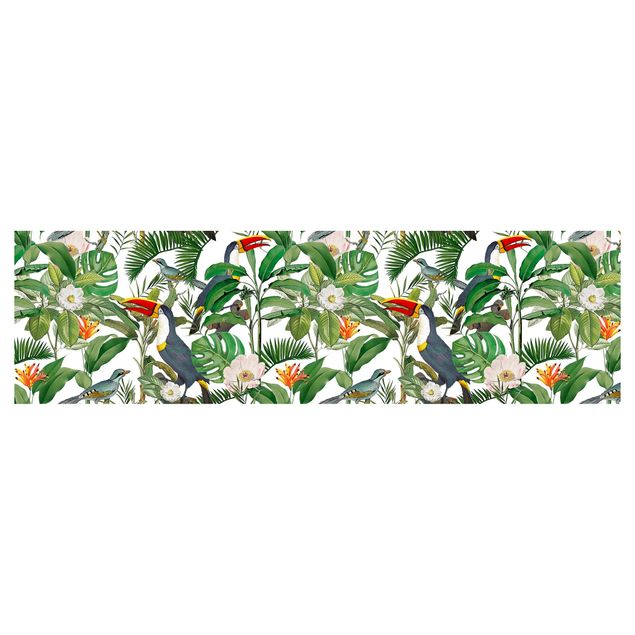 Kitchen splashbacks Tropical Toucan With Monstera And Palm Leaves
