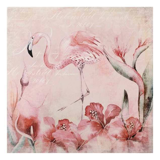 Canvas art Shabby Chic Collage - Flamingo