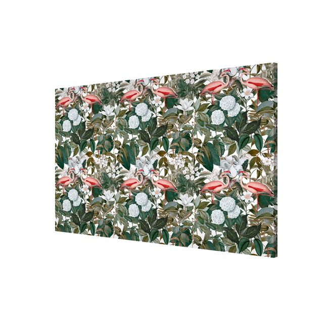 Prints floral Pink Flamingos With Leaves And White Flowers