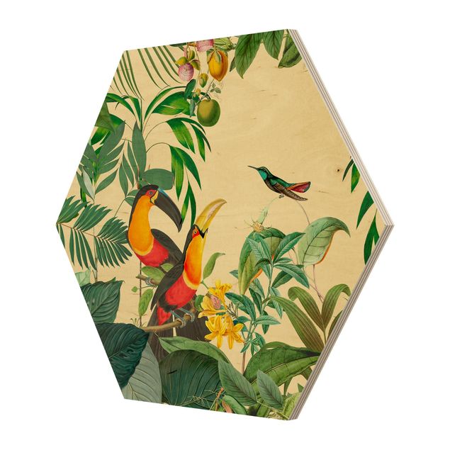 Prints multicoloured Vintage Collage - Birds In The Jungle