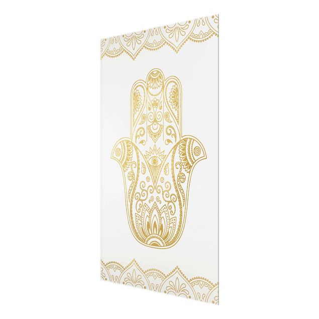 Glas Magnetboard Hamsa Hand Illustration White Gold