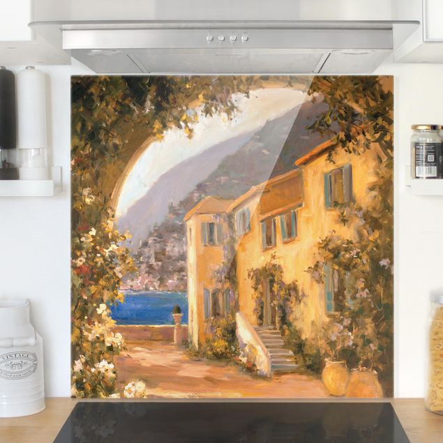 Glass splashback kitchen architecture and skylines Italian Countryside - Floral Bow