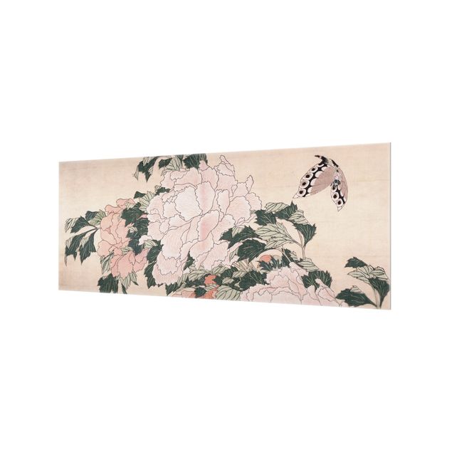 Art styles Katsushika Hokusai - Pink Peonies With Butterfly