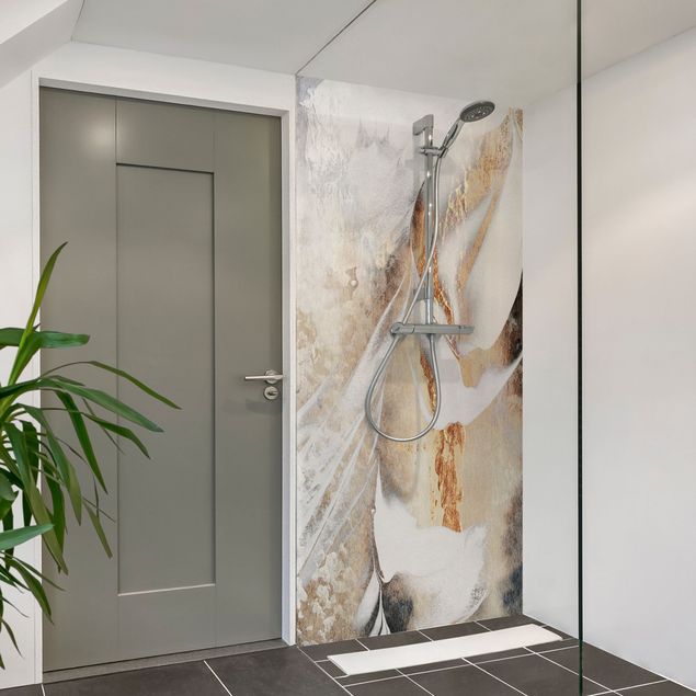 Shower wall cladding - Golden Abstract Winter Painting