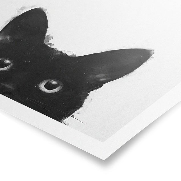 Animal wall art Illustration Black Cat On White Painting