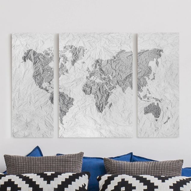 Canvas black and white Paper World Map White Grey