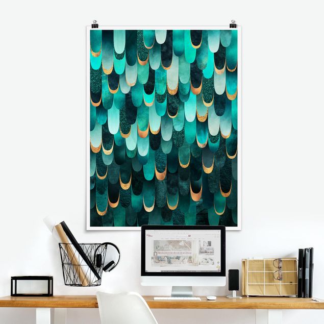 Art prints Feathers Gold Turquoise