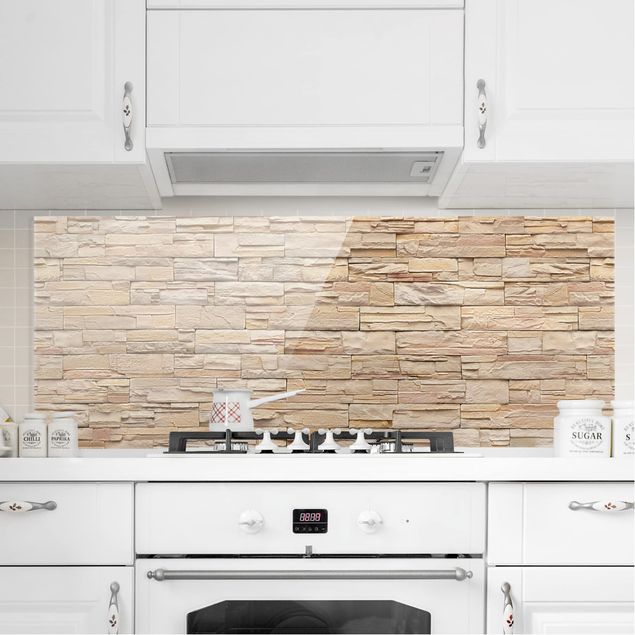 Kitchen Asian Stonewall - Large Brigth Stone Wall Of Cosy Stones