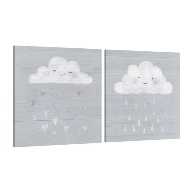 Love art print Clouds With Silver Hearts And Drops Set I
