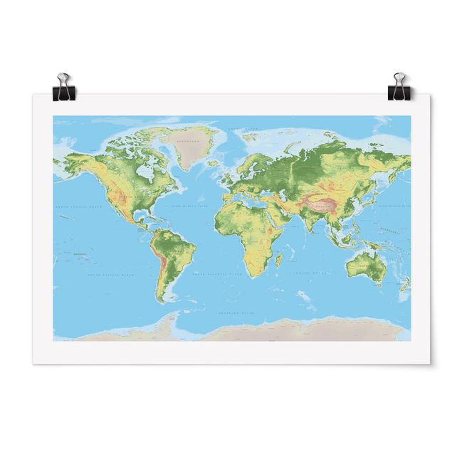 Contemporary art prints Physical World Map