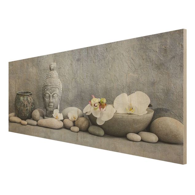 Prints Zen Buddha With White Orchids