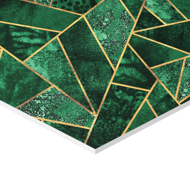 Hexagon shape pictures Dark Emerald With Gold