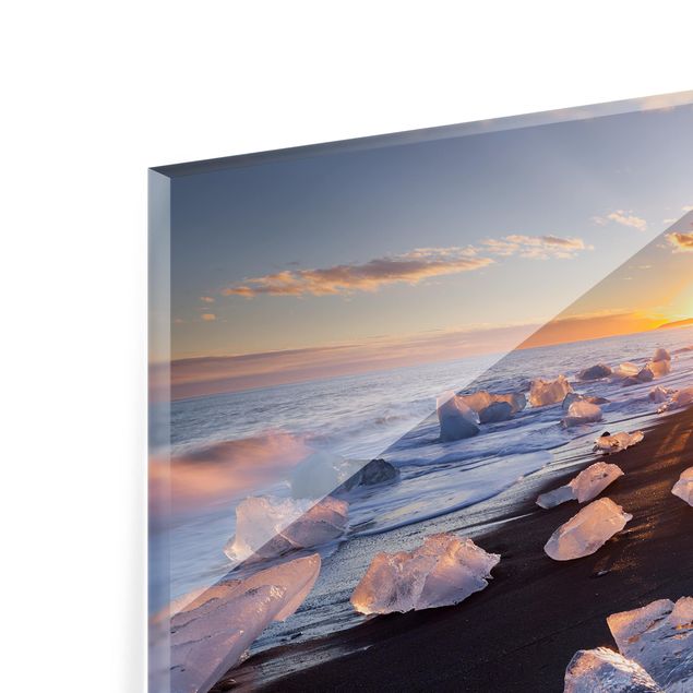 Glass Splashback - Chunks Of Ice On The Beach Iceland - Landscape 2:3