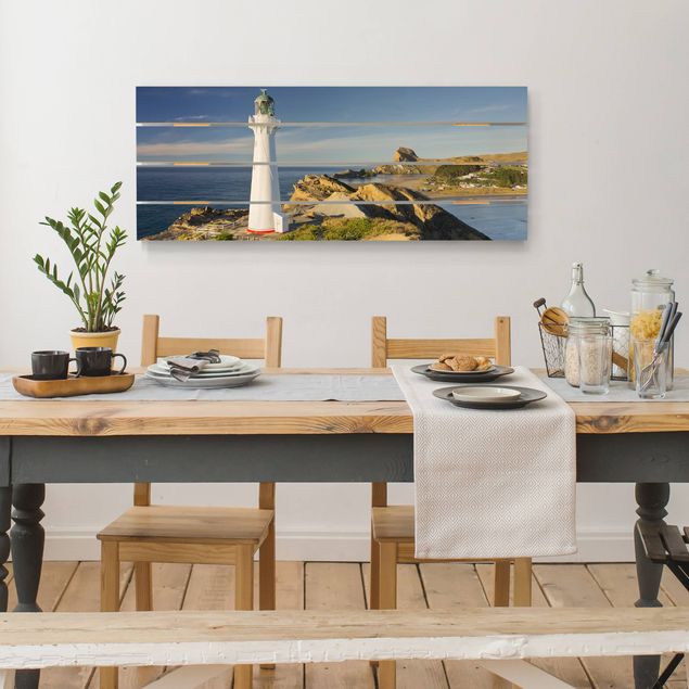 Wood prints beach Castle Point Lighthouse New Zealand