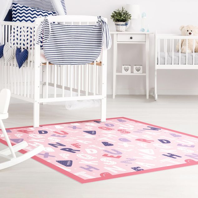 outdoor balcony rug Alphabet With Hearts And Dots In Light Pink With Frame