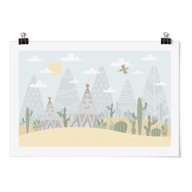 Contemporary art prints Tepee With Cacti